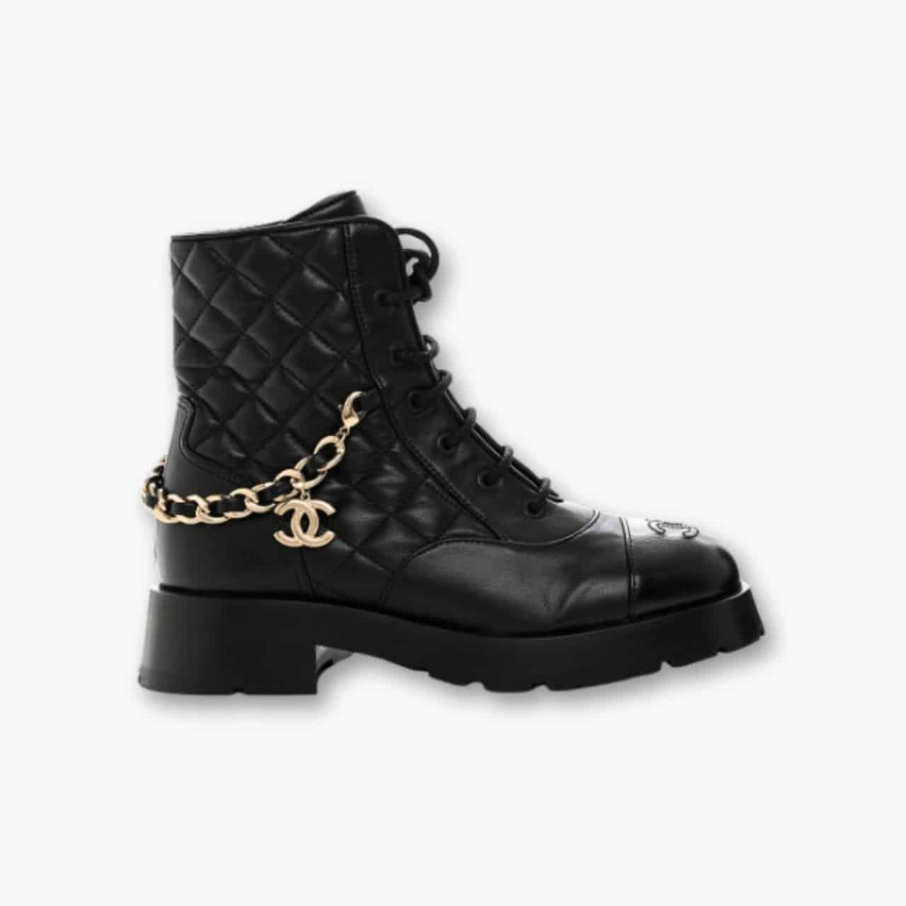 ELG_LVS1007-2-6.jpg Chanel Quilted Leather Lace Up Combat Boots Black - Image 1