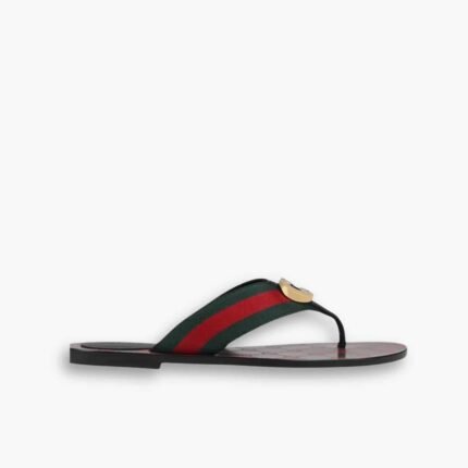 Gucci GG Thong Web Sandal Black And Red 612138 H9020 8476