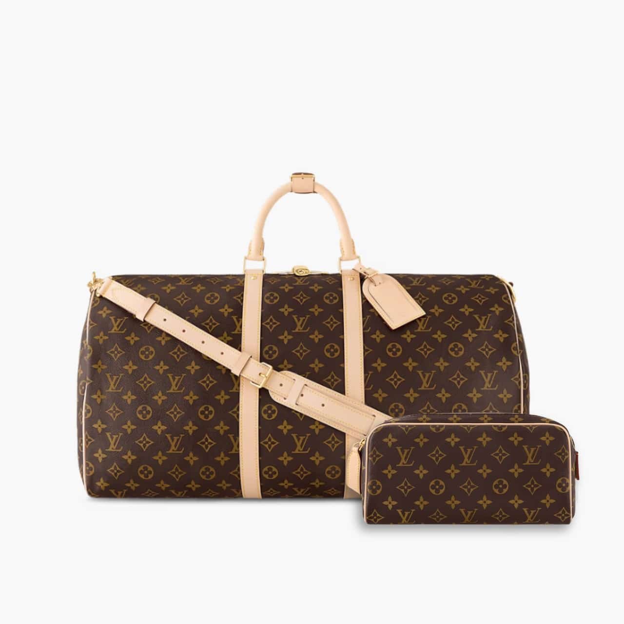 ELG_LVSET1008.jpg Perfect Match: Louis Vuitton Monogram Keepall Bandoulière 55Cm X Louis Vuitton Dopp Kit Toilet Pouch Monogram 27Cm - Image 1