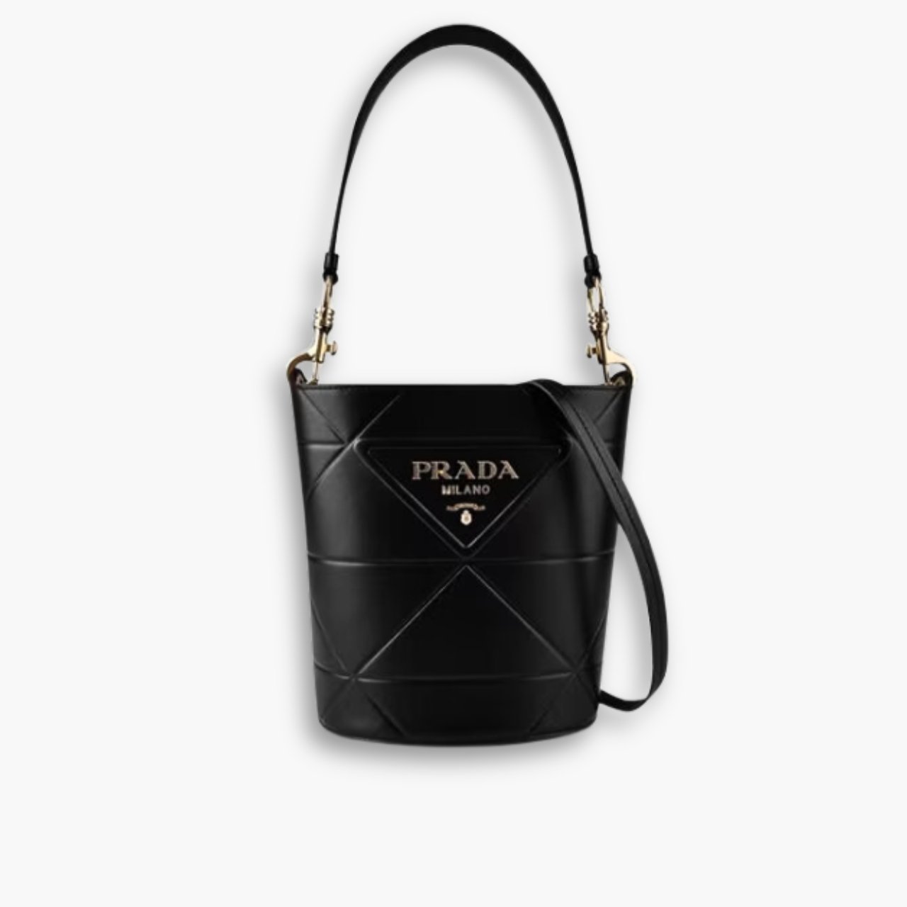 ELG_PRB1012-2.jpg Prada Symbole Quilted Bucket Bag Black 21Cm - Image 1