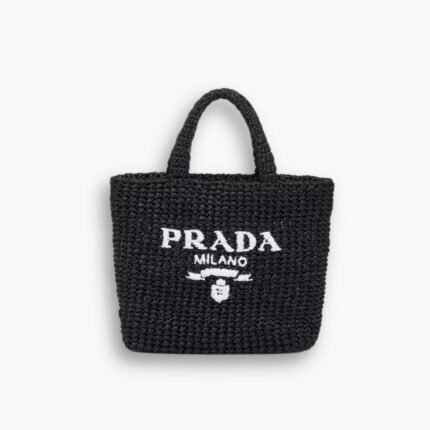 Prada Small Crochet Tote Bag Black 24cm