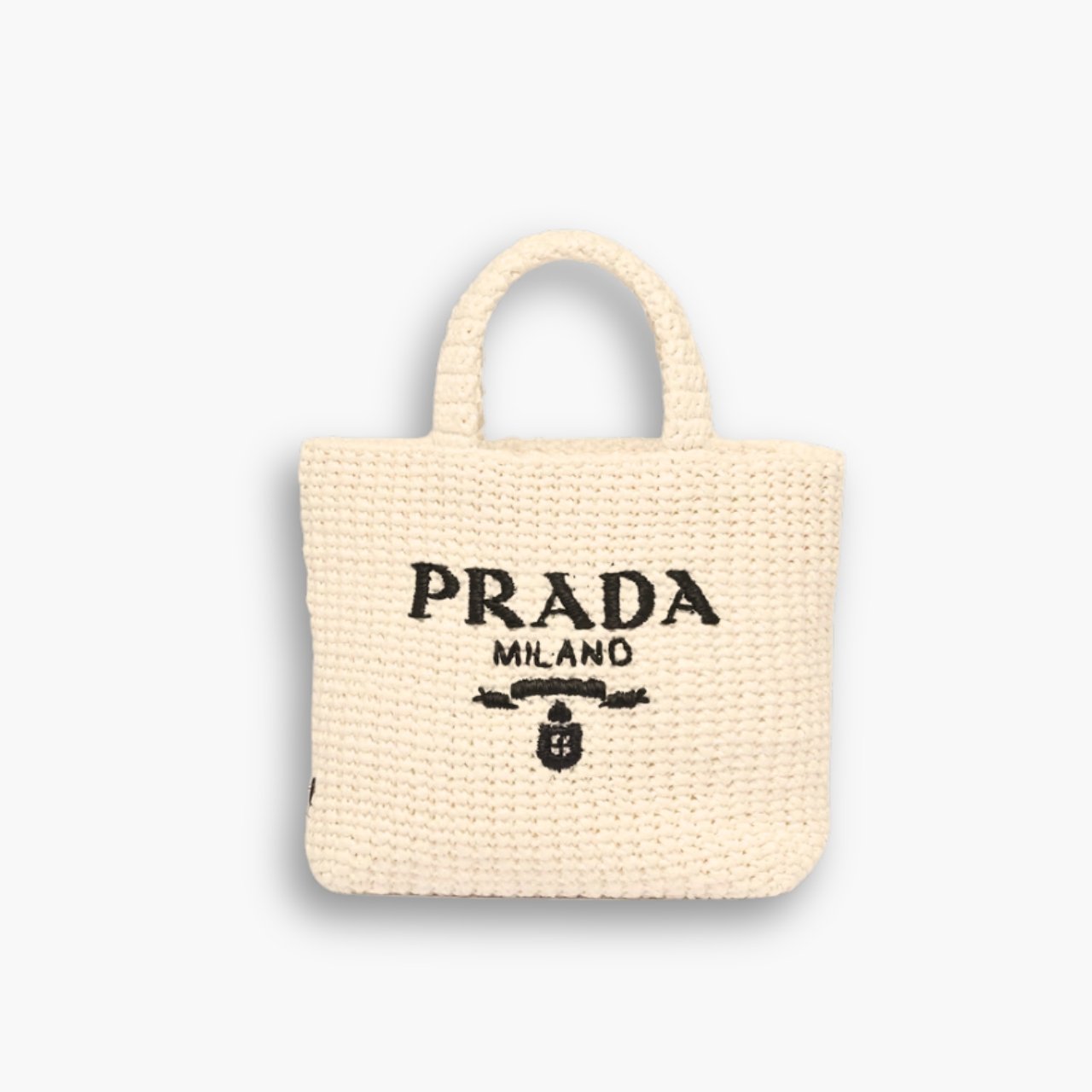 ELG_PRB1024.jpg Prada Small Crochet Tote Bag Cream 24cm - Image 1