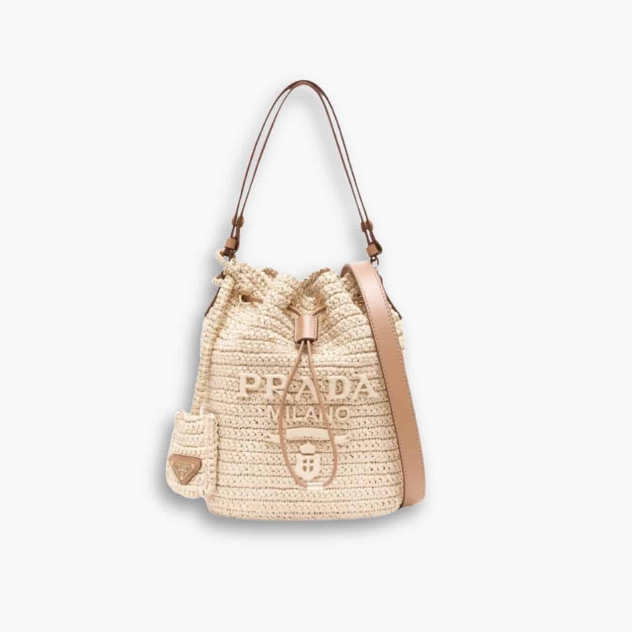 ELG_PRB1085-1-1.jpg Prada Crochet Bucket Bag Beige 24cm 1BE068 2M2T F0018 V OUO - Image 1