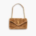 Saint Laurent Loulou Shearling Puffer Bag Brown 28cm P00589743