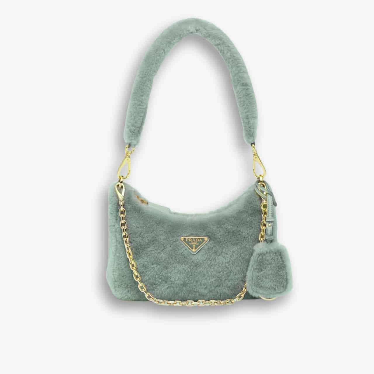 ELG_TNB1150-2-3.jpg Prada Re Edition Mini Bag Shearling Turquoise Green 24cm - Image 1