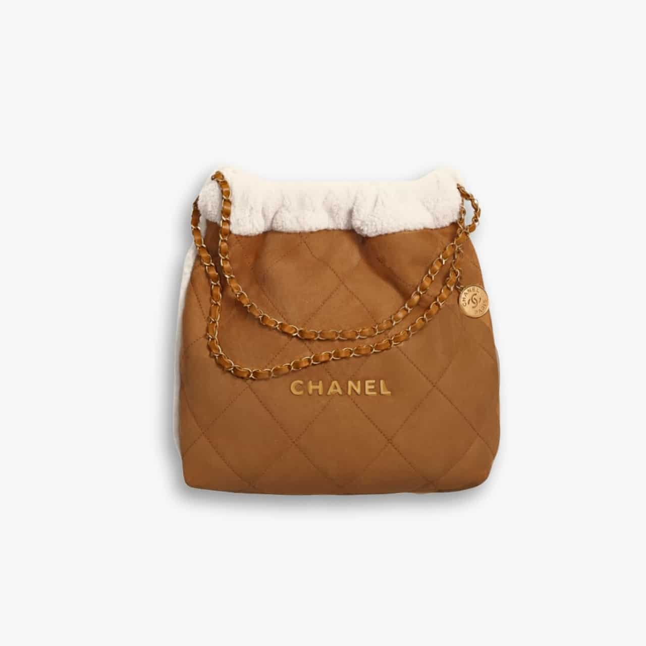 ELG_TNB1150-26.jpg Chanel 22 Handbag Shearling Suede In Brown And White 36cm - Image 1