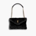 Saint Laurent Loulou Shearling Puffer Bag Black 28cm