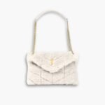 Saint Laurent Loulou Shearling Puffer Bag White 28cm