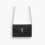 Saint Laurent Cassandre Envelope Chain Wallet Black Silver 20Cm
