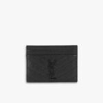 Saint Laurent Matelassé Card Case Black Logo 9cm