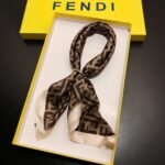 Fendi Ff Motif Silk Square Scarf Brown Beige - Image 6