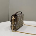 Fendi Baguette Bag With FF Embroidery Brown 19cm - Image 4