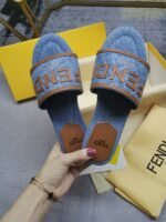 Fendi Signature Light Blue Denim Slides - Image 7