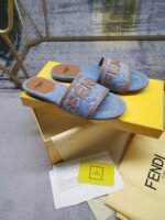 Fendi Signature Light Blue Denim Slides - Image 5