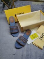 Fendi Signature Light Blue Denim Slides - Image 4