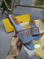 Fendi Signature Light Blue Denim Slides - Image 2