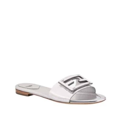 Fendi Baguette Silver Nappa Leather Slides 8R8136Ai16F0Ge7