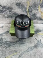Gucci Gg Print Leather Baseball Cap Black - Image 2