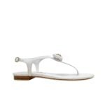 Chanel White Quilted Leather With White Camellia Cc Logo Bow Thong Sandals