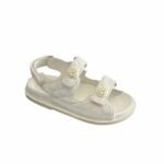Chanel Cc Button Velcro White Sandals Grained Calfskin Leather