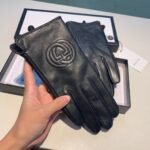 Gucci Gloves Gg Logo Embroidery Leather Black - Image 4