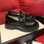 Gucci Women s Leather Lug Sole Loafer Black 577236 DS800 1000 - Image 4