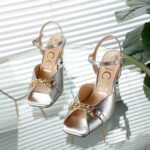 Gucci Metal Chain Mule Heels Sandals In Silver - Image 2