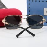 Gucci Square Gradient Vintage Gold Metal Sunglasses Black - Image 4