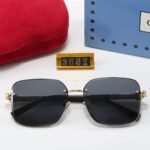 Gucci Square Gradient Vintage Gold Metal Sunglasses Black - Image 5