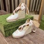 Gucci GG Canvas Wedge Espadrilles White Pink - Image 3