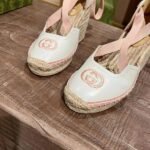 Gucci GG Canvas Wedge Espadrilles White Pink - Image 4