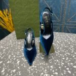Gucci Women’S Platform Pump Blue Velvet - Image 6