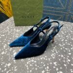 Gucci Women’S Platform Pump Blue Velvet - Image 2