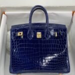 Hermes Birkin 30 Crocodile Gold-toned Hardware Dark Blue - Image 4