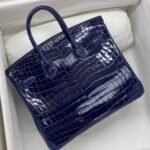 Hermes Birkin 30 Crocodile Gold-toned Hardware Dark Blue - Image 6