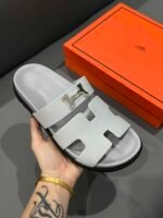 Hermes Chypre Sandal H Logo Silver Hardware Light Grey - Image 5