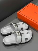 Hermes Chypre Sandal H Logo Silver Hardware Light Grey - Image 3