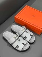 Hermes Chypre Sandal H Logo Silver Hardware Light Grey - Image 2