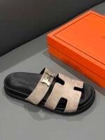 Hermes Chypre Sandal Suede H Logo Silver Hardware Light Brown - Image 4