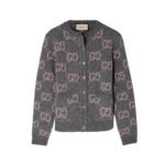 Gucci Gg Monogram Knit Cardigan In Grey With Pink 772886 Xkb3V 1124