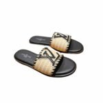Louis Vuitton Lock It Flat Raffia Mules Black