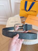 Louis Vuitton Belt Monogram Leather Black Silver Hardware 35Mm - Image 3