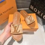 Louis Vuitton Lock It Flat Raffia Mules Brown - Image 8