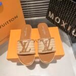 Louis Vuitton Lock It Flat Raffia Mules Brown - Image 9