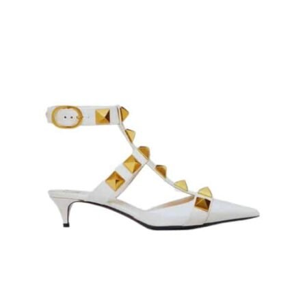 Valentino Garavani Roman Stud Kitten Heel Pumps White