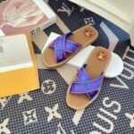 Louis Vuitton Cross Strap Flat Slides Blue - Image 4