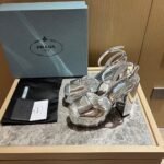 Prada Metallic Leather Platform Sandals In Silver 1XP48B 3AU1 F0118 F 135 - Image 5