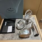 Prada Metallic Leather Platform Sandals In Silver 1XP48B 3AU1 F0118 F 135 - Image 4