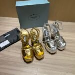 Prada Metallic Leather Platform Sandals In Silver 1XP48B 3AU1 F0118 F 135 - Image 6