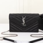 Saint Laurent Cassandre Envelope Chain Wallet Black Silver 20Cm - Image 2